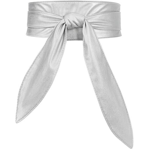 Women Silver Obi Belt Fashion Wrap Around Wide Waistband Knotted Belt for Dress